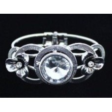 Silver Flower Style Crystal Stone Bangle  