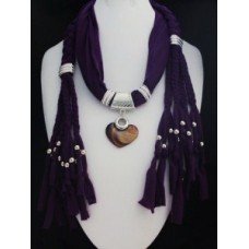 Purple Violet Heart Shape Crystal Necklace Scarf 