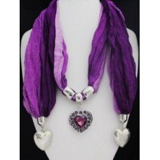 Purple Heart Shape Crystal Necklace Scarf 