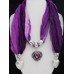 Purple Heart Shape Crystal Necklace Scarf 