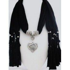 BLACK HEART CRYSTAL STON NECKLACE SCARF