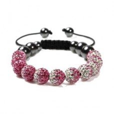 Beautiful New Two Tone Pink and White/Silver Crystal Shamballa Bracelet