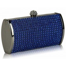 Blue Sparkly Diamante Satin Crystal Evening Clutch Bag