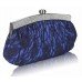 Blue Floral Satin Crystal Evening Clutch Bag