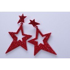 Beautiful Red Star Design Dangling Shamballa Earrings