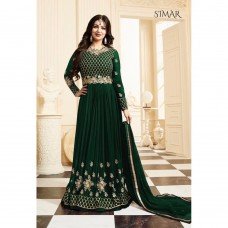 17001-B GREEN GLOSSY SIMAR HEAVY EMBROIDERED ANARKALI STYLE GOWN