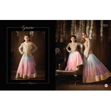 8076 BLUE AND PINK KARMA NET FABRIC HEAVY EMBROIDERED SHADED PARTY WEAR ANARKALI SUIT