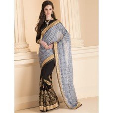 CS-22 GREY AND BLACK HALF AND HALF SAREE WITH FULL SLEEVE BLOUSE