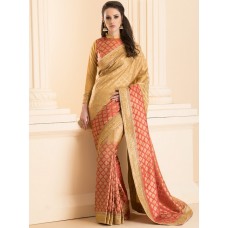 CS-28 PEACH BROCADE SAREE WITH MATCHING BLOUSE