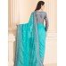 CS-30 SILVER EMBROIDERED BORDER PARTY WEAR SAREE WITH ORNATE JACKET STYLE BLOUSE (READY MADE)